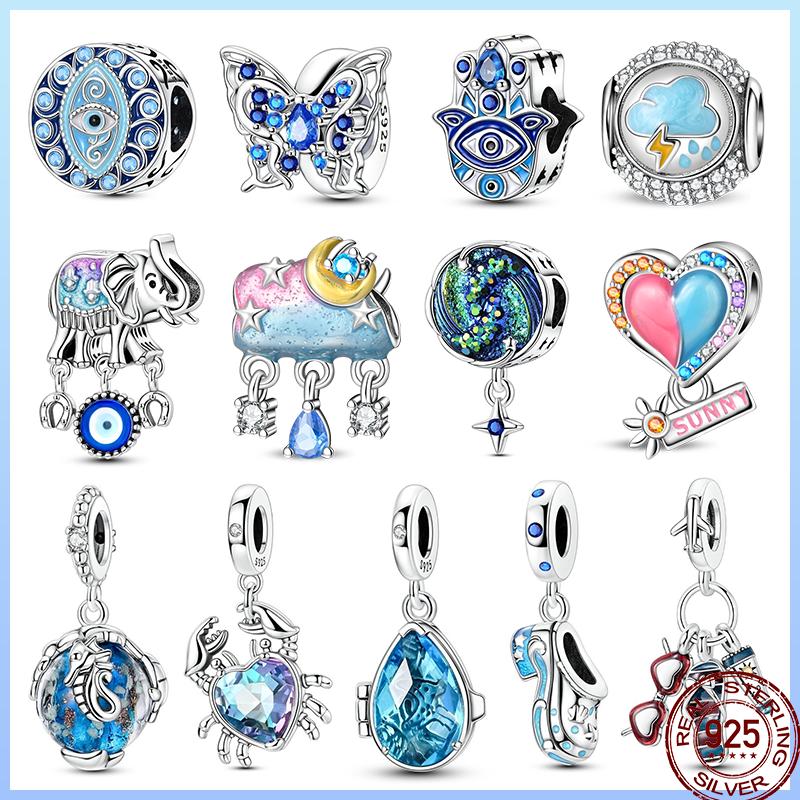 100% Copper Blue Shiny Zirconia Dark Cloud Butterfly Jewelry Beaded Pendant Fit 3Mm Bracelet Diy Jewelry Gift