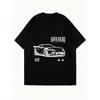 Oversized T Shirt Black Super Racing Car Graphic Print Streetwear Fashion Casual Wear