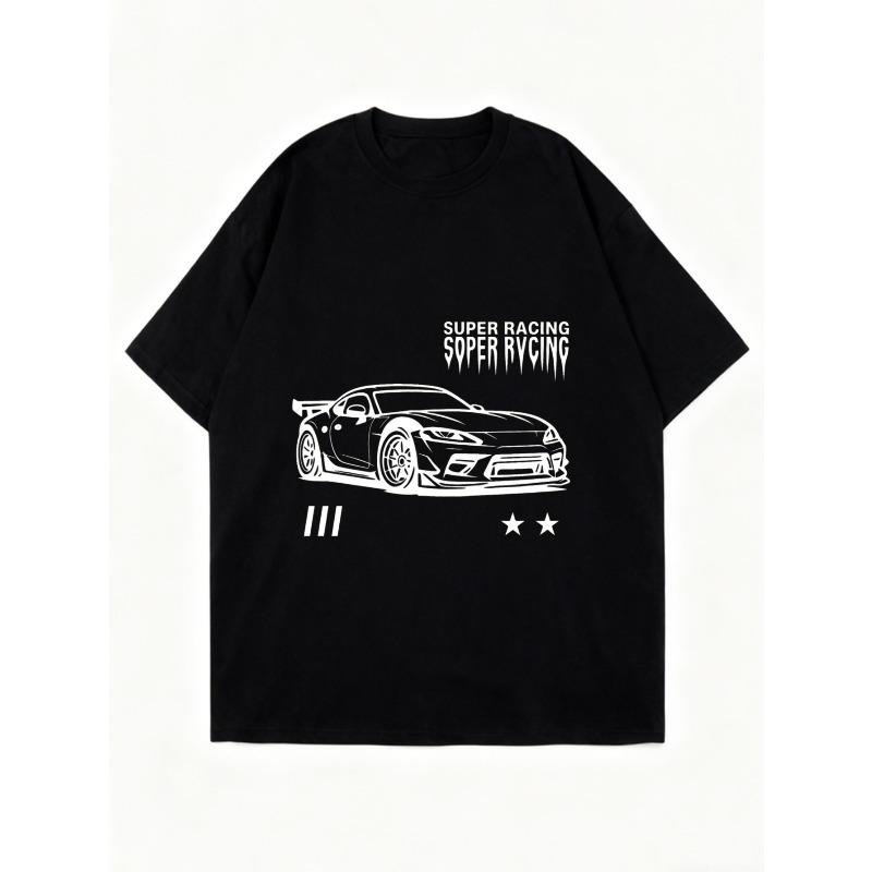 Oversized T Shirt Black Super Racing Car Graphic Print Streetwear Fashion Casual Wear