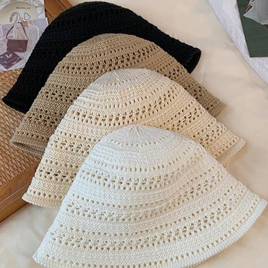 Basin Hat Hand-Crocheted Hollow Design Fisherman Hat Short Brim UV Protection Summer Travel Hat Headwear