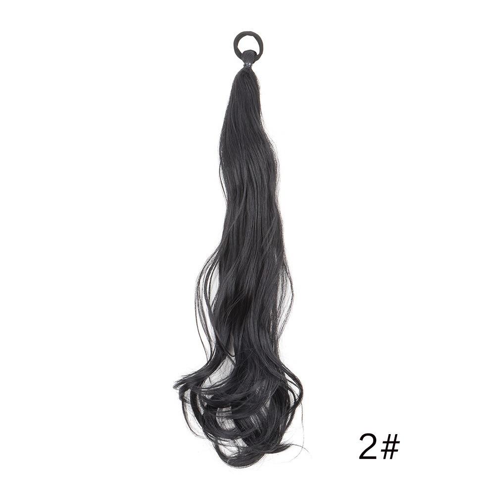 2PC Synthetic Rubber Band Ponytail Sweet Woman Black Slightly Curly Ponytail Extension Long Heat-resistant Wig   Hair Pieces