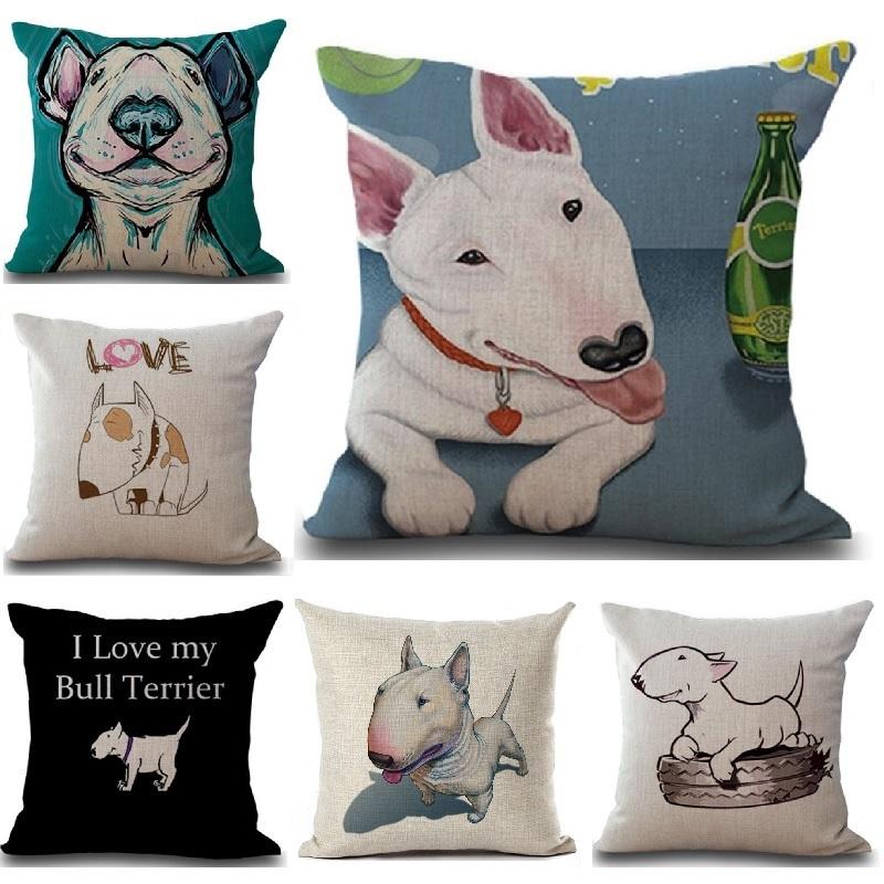 Bull Terrier Cushion Cover Funny Dog Printed Linen Pillows Cover Car Sofa Decorative Pillowcase Home Decoration Case Xcm