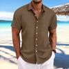 New Men's Linen Striped Jacquard Casual Loose Short-sleeved Shirt