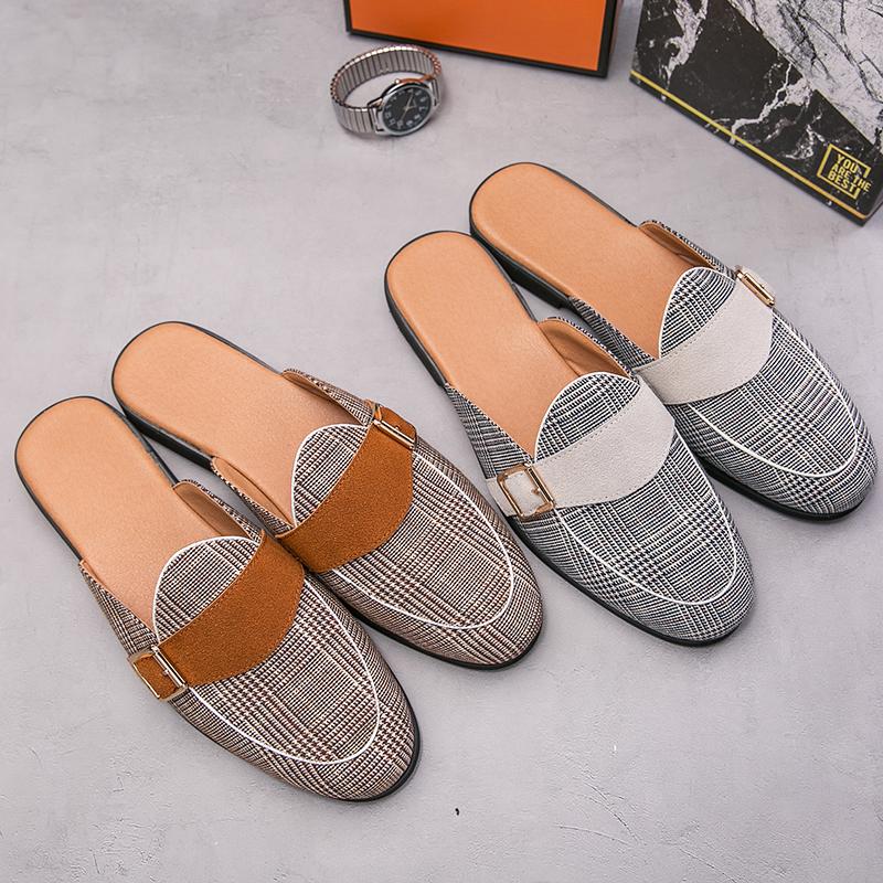 Summer Canvas Man Loafer Slides Elegant Casual Shoes Lightweight Half Shoes for Man Breathable Slip-on Mules Slippers