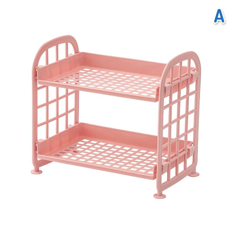 2-Tier Plastic Storage Rack,Multi-Purpose Desktop Organizer Shelf for Bathroom,Kitchen,Makeup & Stationery