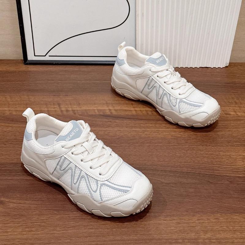 Mesh breathable thick bottom women's summer new leather color matching feet small sports and leisure