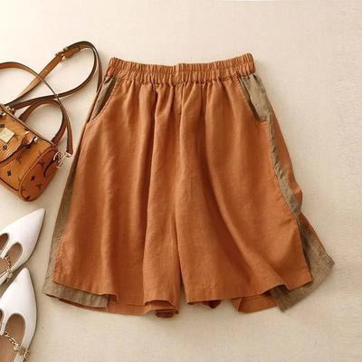 Damen Baumwoll- und Leinen-Shorts Damen Hochtaillierte Lässige Weitbein-Hose Leinenhose