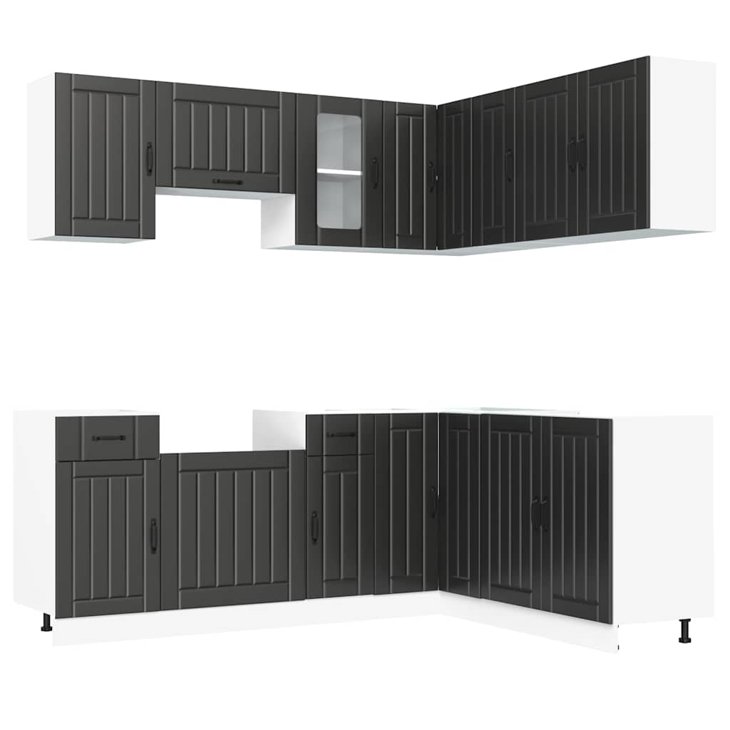 11 Piece Kitchen Cabinet Set Kalmar Black Wood Based Panel
