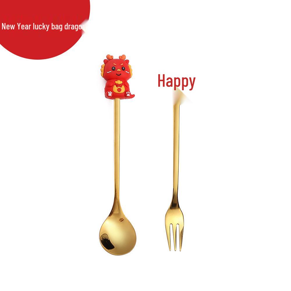 Cartoon Rabbit Christmas Dessert Spoon and Fork Set - Cute Party Favor Stirring Spoon