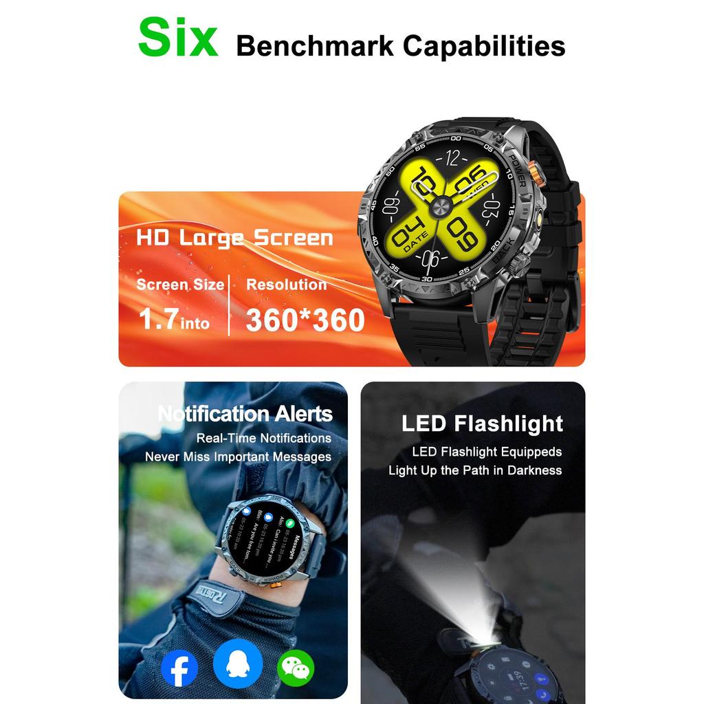 Smartwatch for outdoor sports, Bluetooth calling, compass, men's