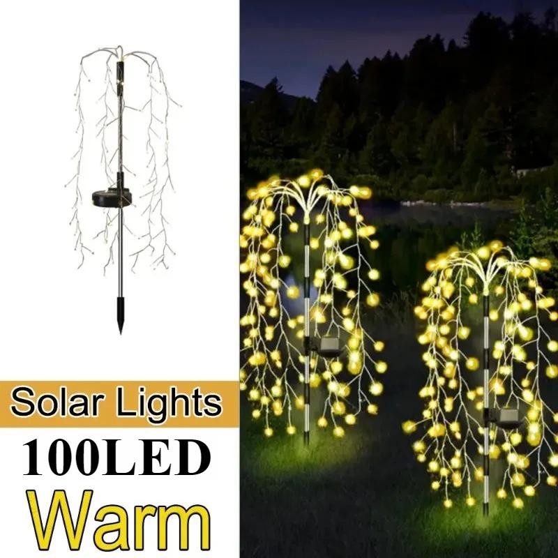 Solar Powered 200/120LED Willow Tree Fireworks Lamp 8 Modes Outdoor Garden Lights Multicolour/warm Decorative String Light