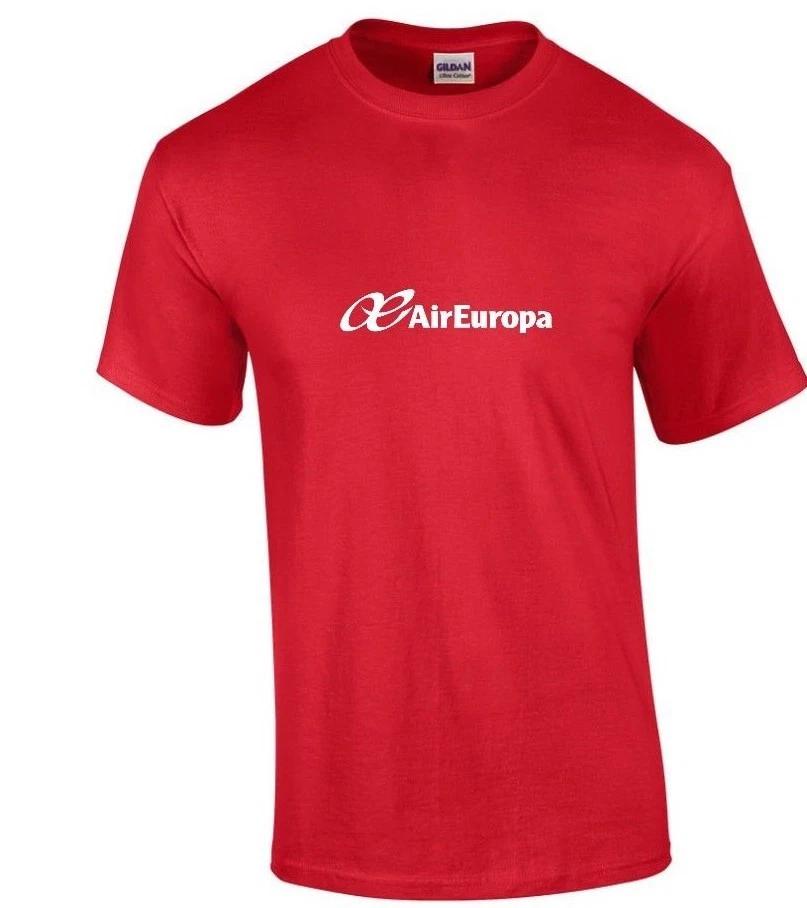 Air Europa White Logo Spain Spanish Airline Aviation Red Cotton T-Shirt S