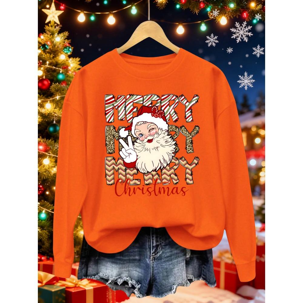 

Счастливого Рождества Узор Санта Клауса Уличная одежда Женский С круглым вырезом Повседневный Свитшот Осень Свободный Пуловер Разноцветная Одежда XL