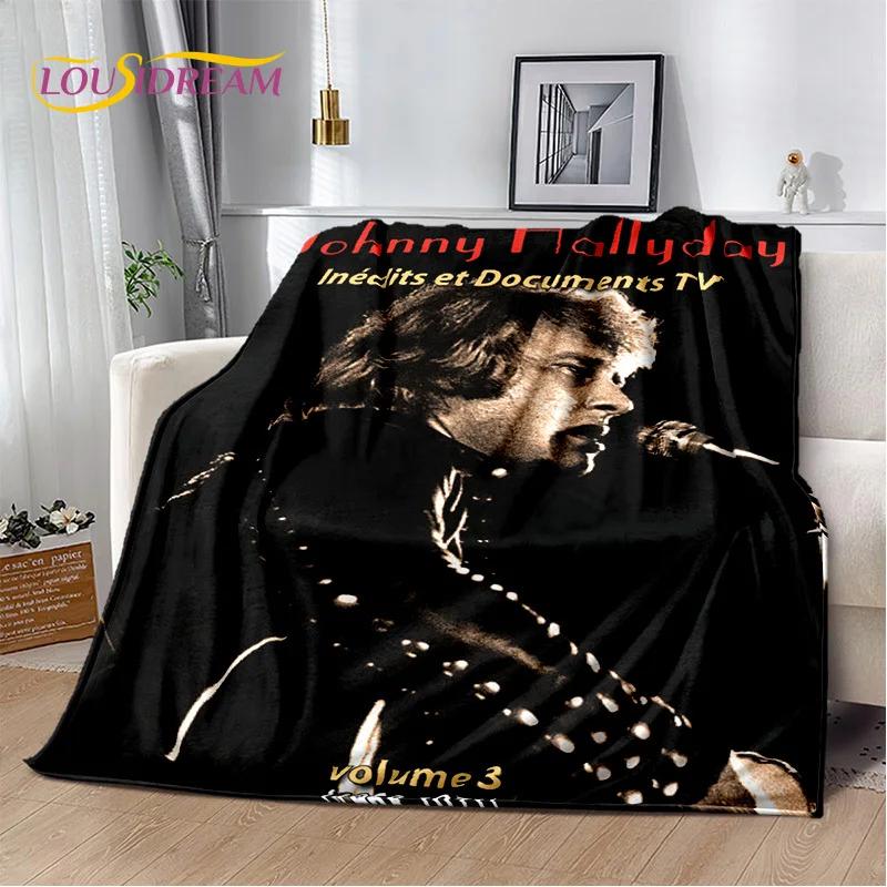 3D-Druck Johnny Hallyday Rockstar Weiche Flanelldecke für Betten Schlafzimmer Sofa Picknick, Überwurfdecke für Draußen Freizeit Geschenk