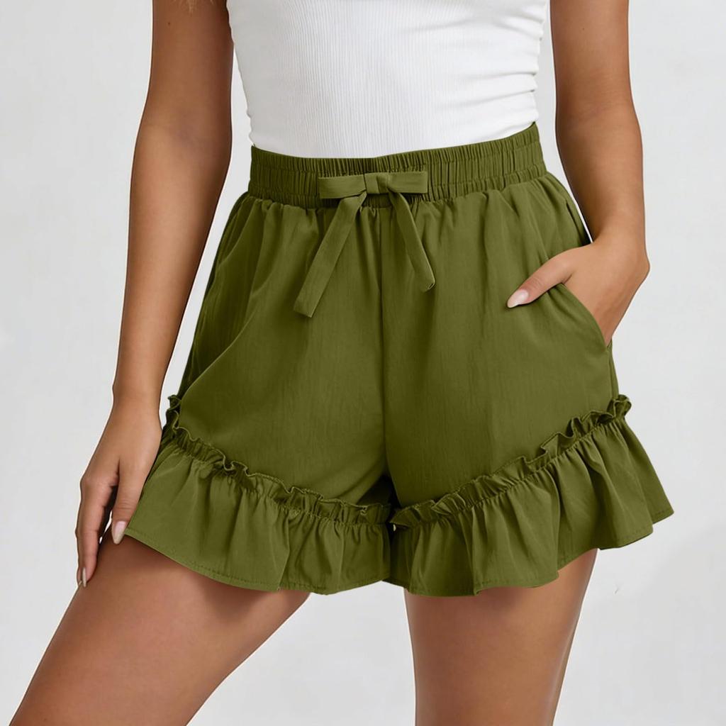 Women's Color Cotton And Linen Casual Waist Shorts With Pockets And Shorts