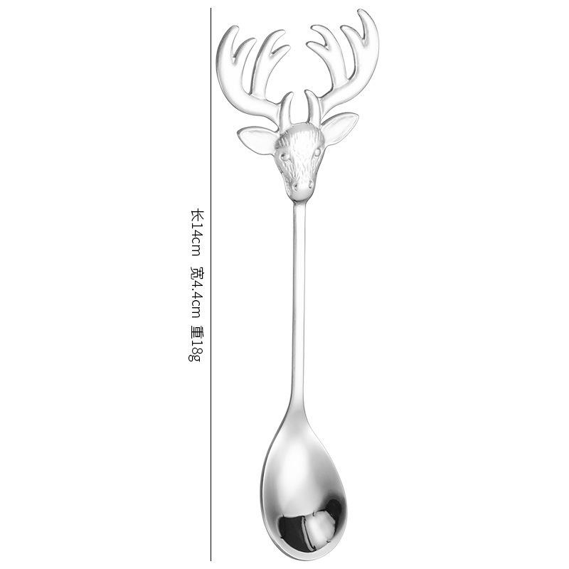 Europeisk 304 rostfritt stål hjorthuvud sked gaffel dessertsked internetkändis sked kreativ sked kaffesked