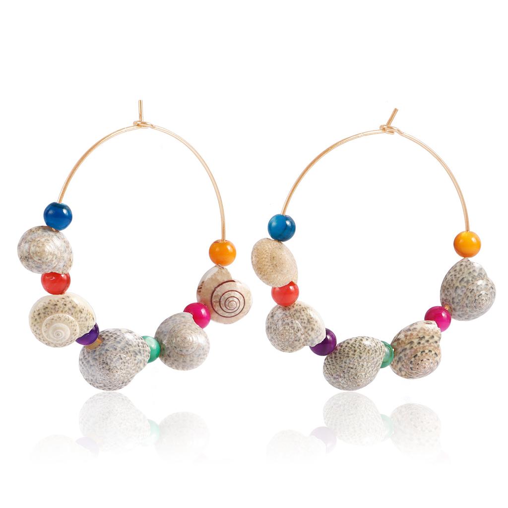 Accessories Bohemian Colorful Beaded Metal Earrings Stylish Simple Personality Shell Pendant Earrings