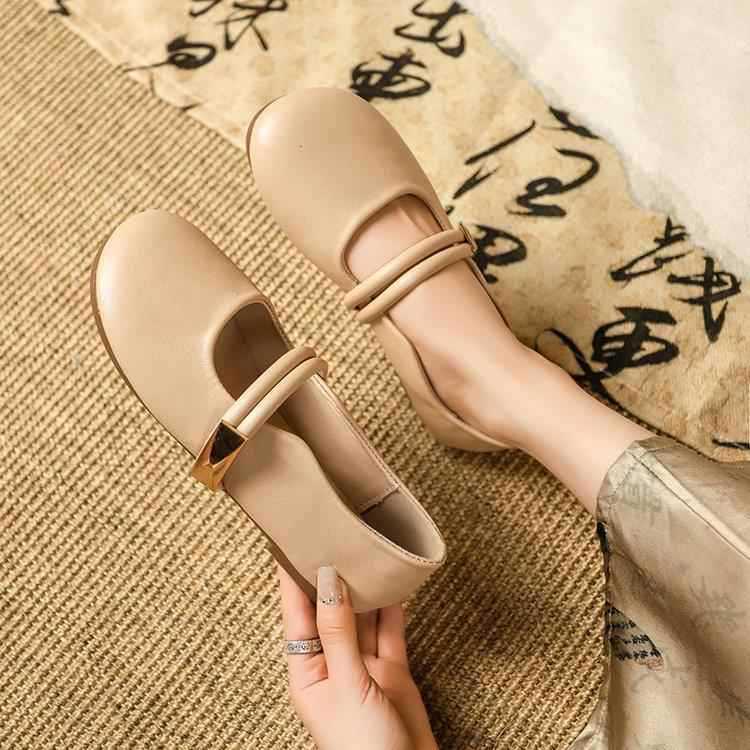Gentle flat-soled single shoes women's summer and autumn new one-word belt Mary Jane soft sole