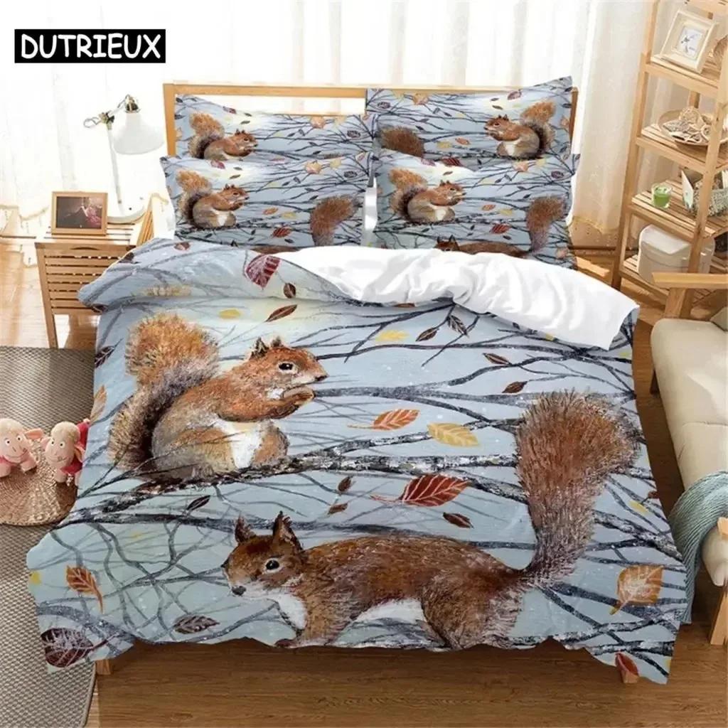 

3D Squirrel Bedding Set Queen Bedding Duvet Cover Set Bedding Set Bed Cover Cotton Queen Bedroom Bed Cover 70x133cm