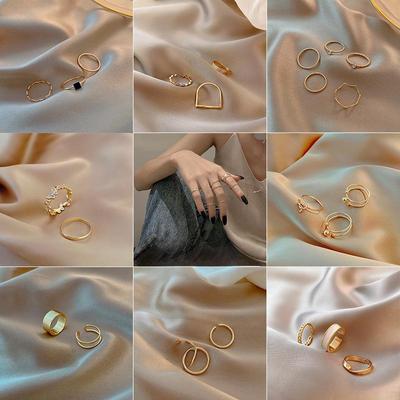 Korean Minimalist Ring Set: Trendy European & American Style - Simple, Unique, All-Match Fashion Accessory.