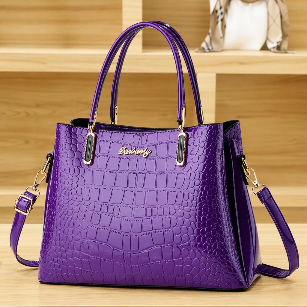 Women’s Trendy Crocodile Pattern Top Handle Bag, Simple Elegant Commute Shoulder Crossbody Purse