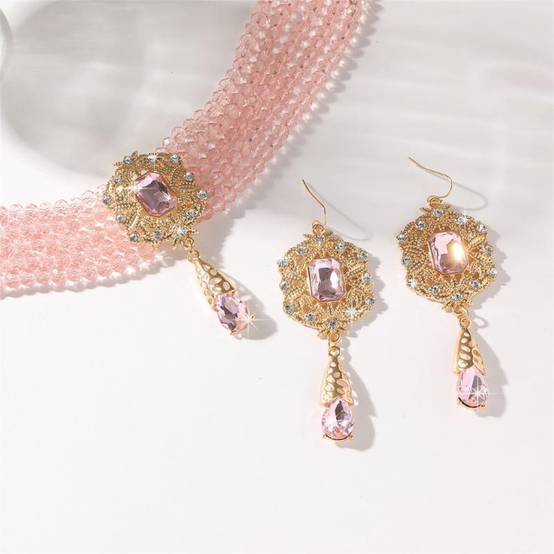 Stylish Layer Rhinestones Waterfall Necklace With Matching Earrings Jewelry Set