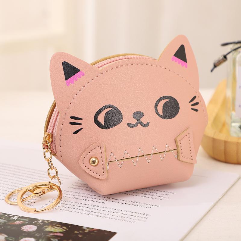 Cute Cartoon Cat Coin Bag Portable Earphone Storage Bag Small Square Bags Money Change Pouch Keychain Pendant