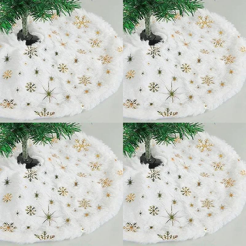 38cm White Christmas Tree Skirt Snowflakes Plush Carpet Xmas Floor Mat Ornaments Wedding Birthday New Year Christmas Decoration