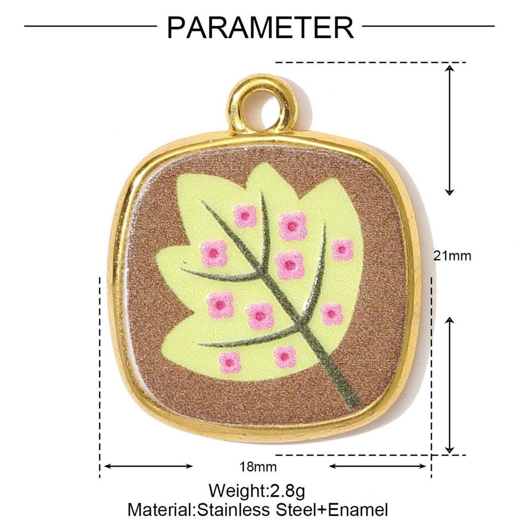 1 Stück 304 Edelstahl Charms 18K Vergoldet Mehrfarbig Bedruckt Quadratisch Vogel Mond Schmetterling Anhänger Für DIY Halskettenherstellung