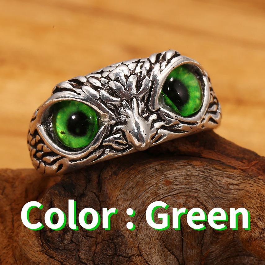 Retro Blue Eyes Owl Adjustable Ring for Women