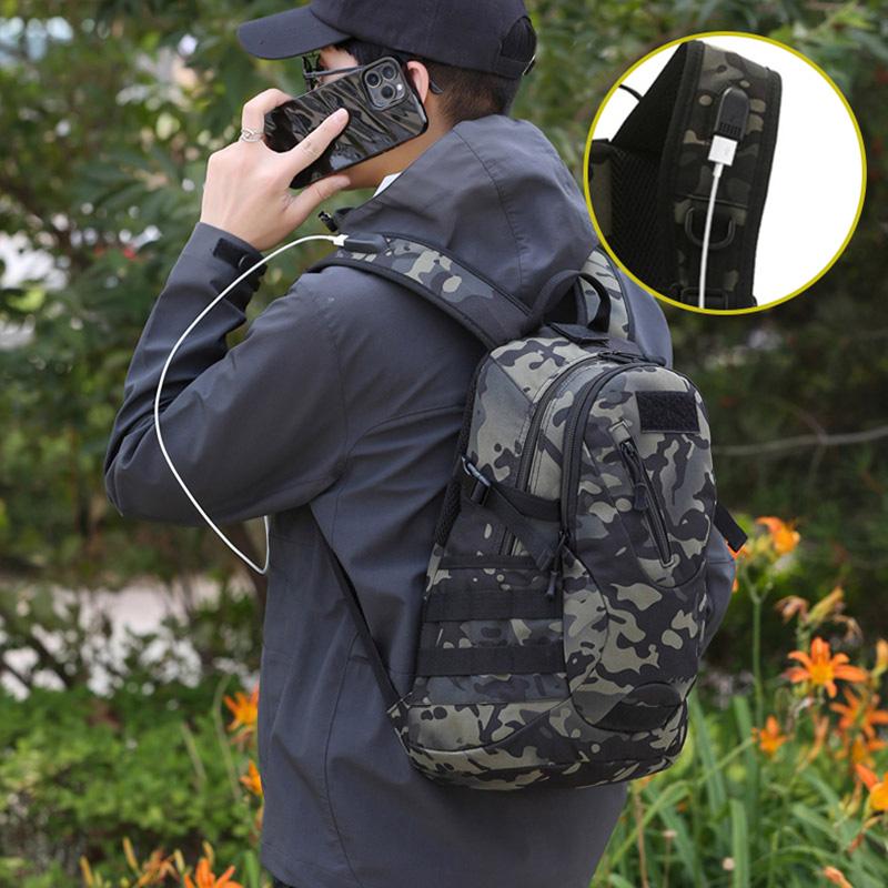 Mochila táctica de 20 litros para acampar, senderismo, camuflaje, para hombre, viajes, montañismo, deportes al aire libre, bandolera con puerto USB para la escuela.