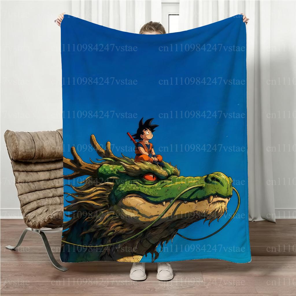 Classic Dragon Ball Shenron & Kid Goku Blanket All Season Cozy Parent-child Family Blanket Lightweight Plush Warm Blanket Gift