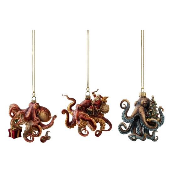 Christmas Octopus Ornament Coastal Holiday Hanging Decoration 2D Acrylic Deep Sea Xmas Tree Ornament Nautical Gift for Ocean Lovers