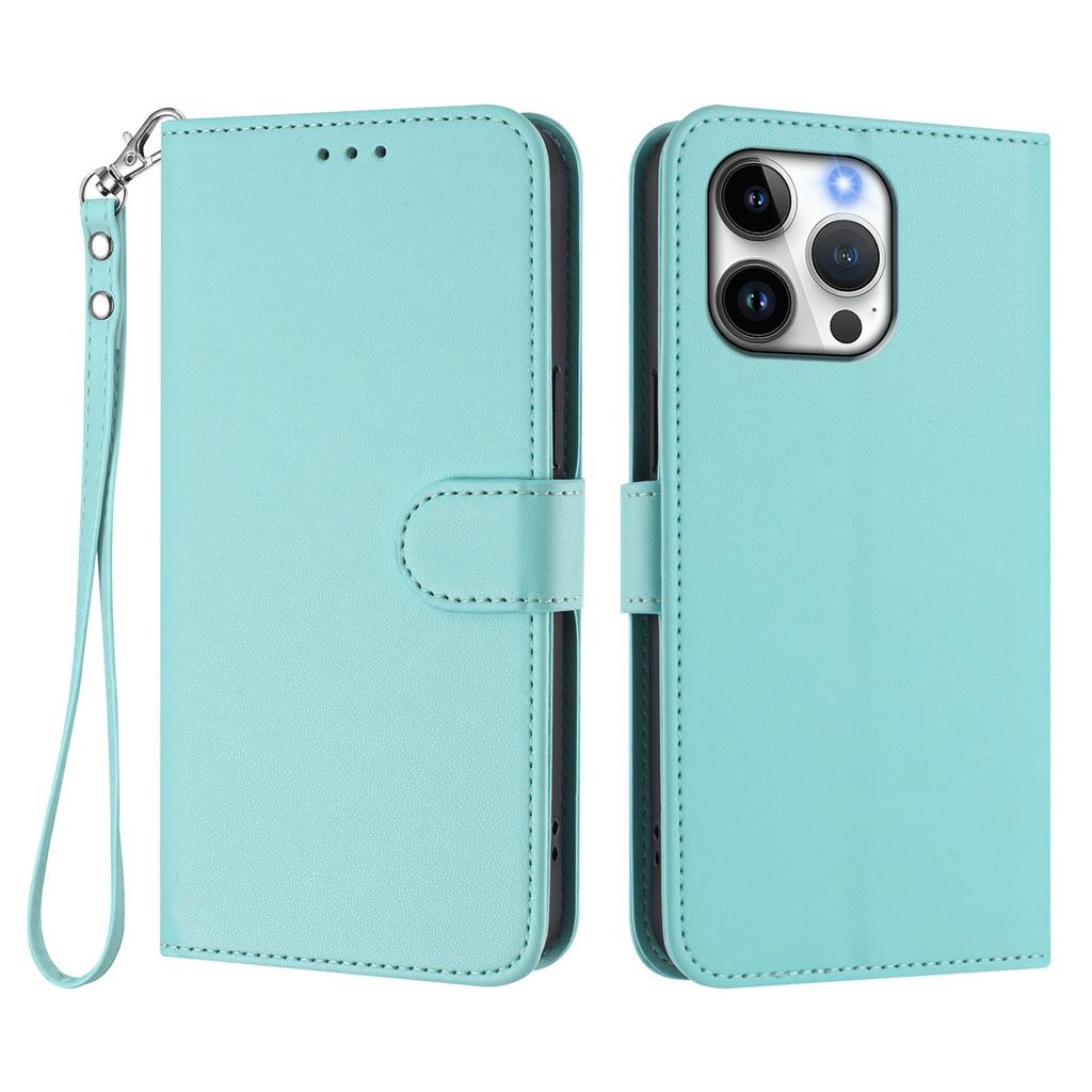 For iPhone 16 Pro Max Leather Case Wallet Stand Phone Cover with Wrist Strap