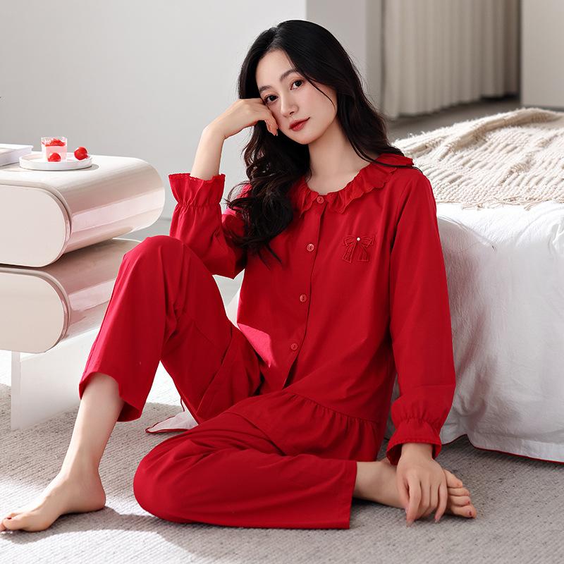 

Pajamas With Chest Pads Women S Pure Cotton Long-Sleeved Women S Princess Style Loungewear Set 2XL