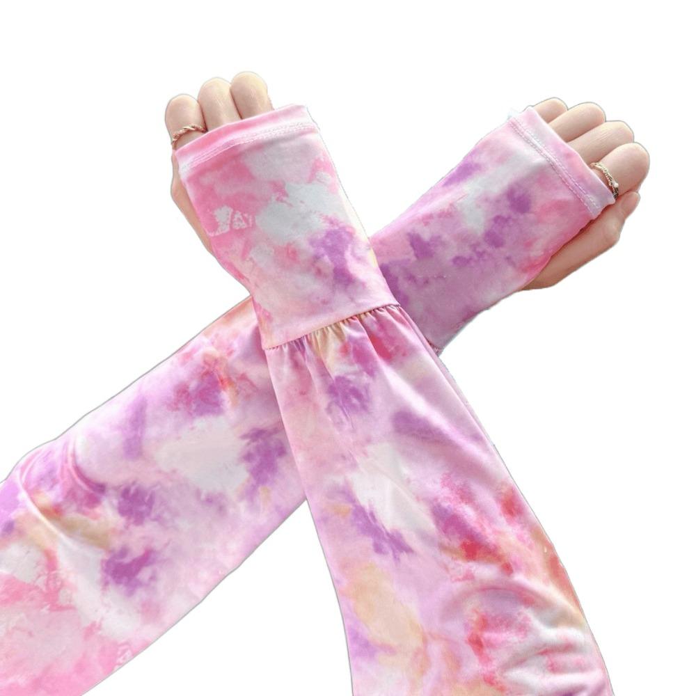 Tie Dyeing Long Ice Silk Sleeves Ethnic Style Cycling Gloves Breathable Sunscreen Arm Covers  Women