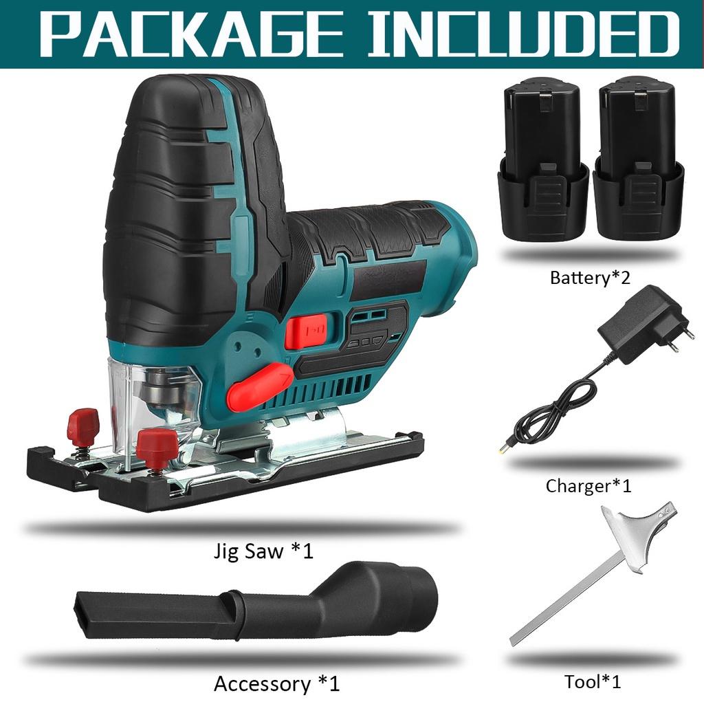 1080W 12V Cordless Jig Saw Electric Jigsaw 70mm 6 Speed Adjustable Portable Woodworking Power Tool 45 Degree Tilt Angle