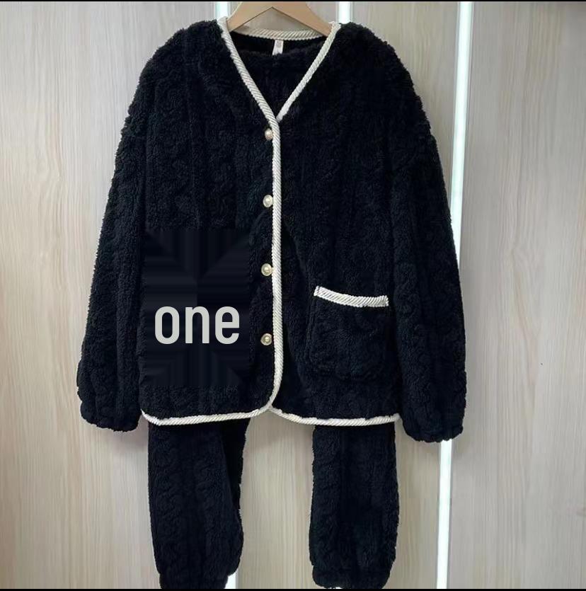 2024 Spring & Autumn Coral Fleece Pajama Set: 3D Jacquard Flannel Long Sleeve Cardigan Homewear