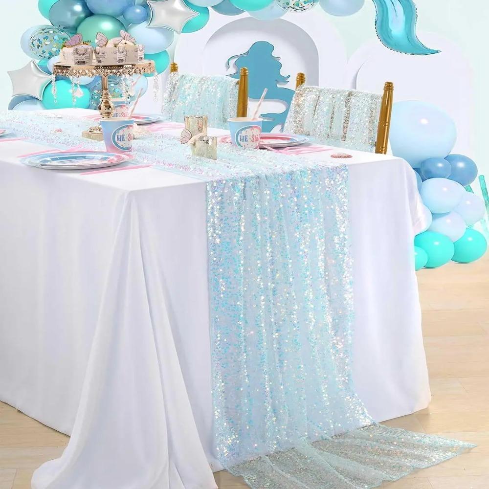 Glitter Mermaid Theme Table Runner Rectangular Table Cover Iridescent Sequin Table Runner  Wedding