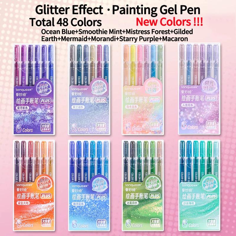 LANGUO 72/24/16 Colors Glitter Effects Gel Pen 1.0mm Large Capacity Students Writing Pen Painting Drawing Coloring Art Markers