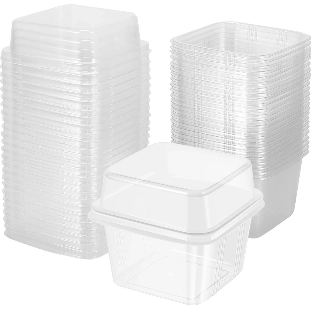 50Pcs Plastic Dessert Cups Clear Square Single Dessert Box Sealed Cake Storage Box for Muffins Cupcake Pudding Mousse Christmas