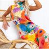 Colorful Flower Printed Dress Women Long Sleeve O-neck Strap Waist Lace Up Backless Dresses Female Fashion Holiday Lady Robe