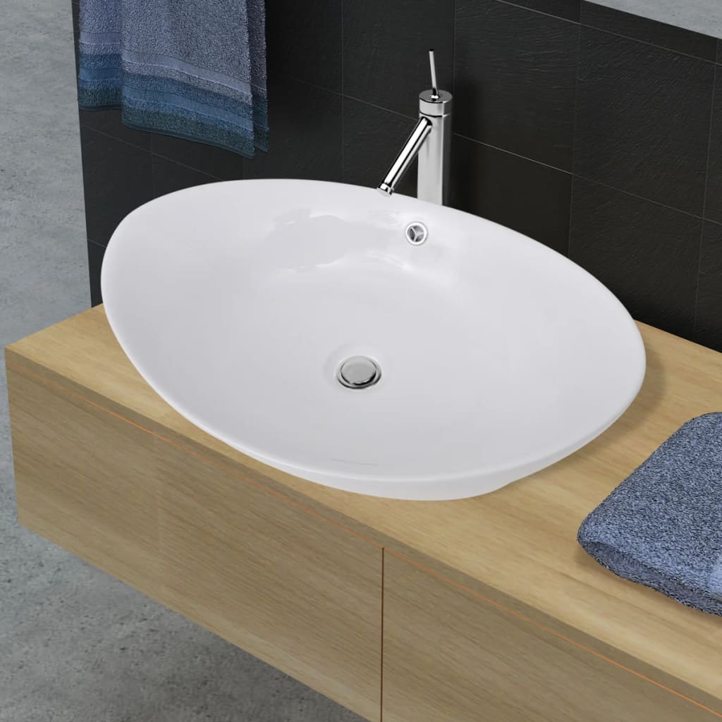 Ceramic Wash Basin Ceramic Sink Overflow Oval Shape 59 X 38.5 Cm