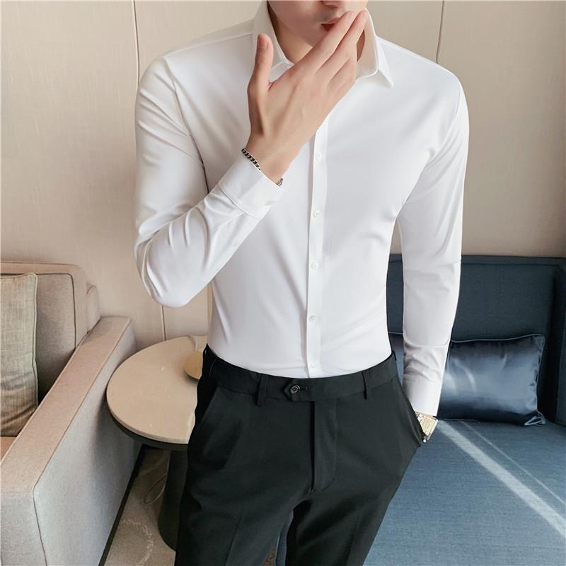 Men's Korean Style Slim Fit Stretch Long Sleeve Shirt - Quality No-Trace Design