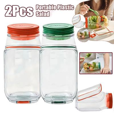 Salatglas Tragbare Salatbecher Wiederverwendbarer Plastik-Salatbehälter Kühl-/Spülmaschinenfest Müsli-Nuss-Joghurt-Behälter Lebensmittelaufbewahrung Bento-Box