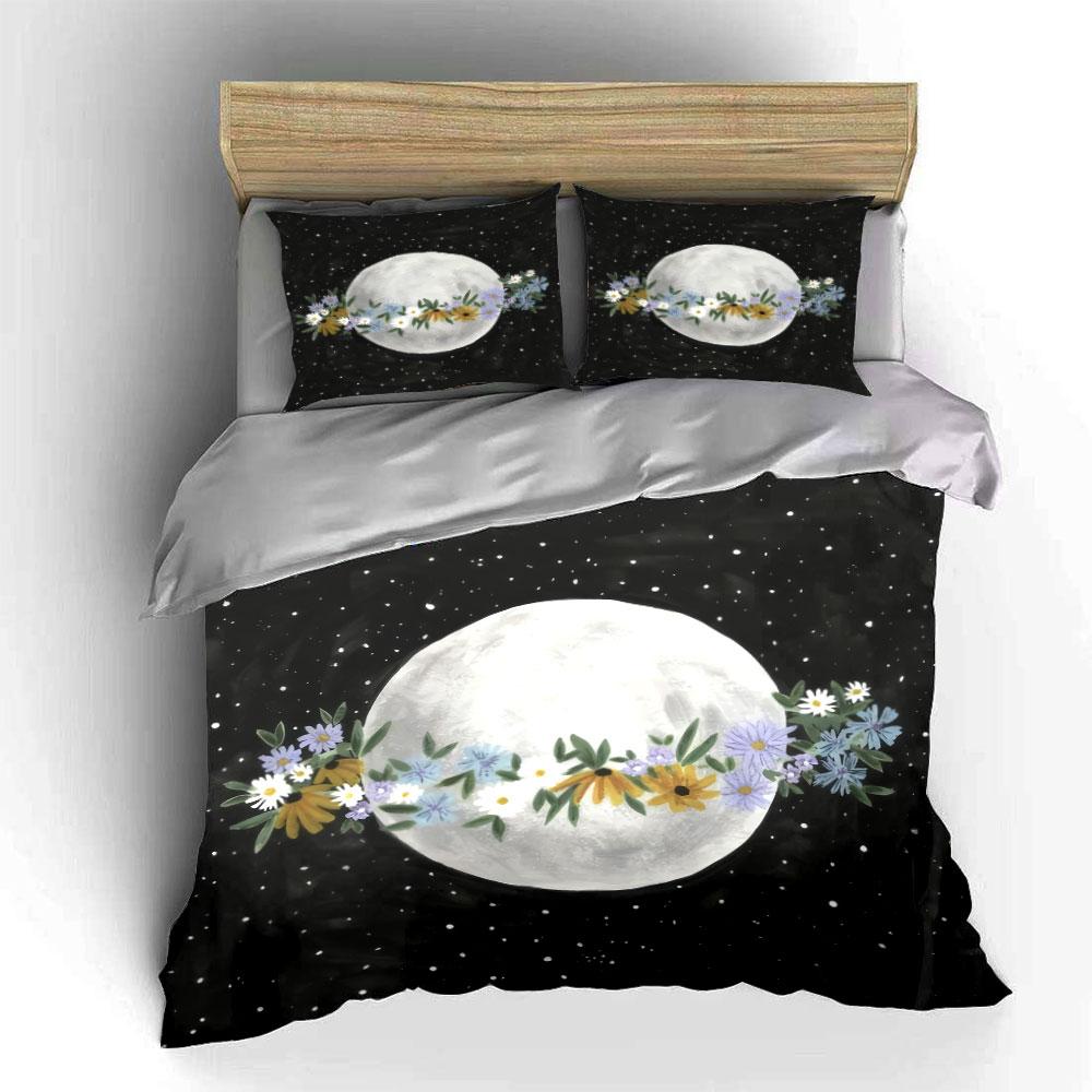 Moon Flower Art Decor Set Soft Comfortable Duvet Cover Bedding Set Included 1*Duvet Cover & 2*Pillowcases, Gift