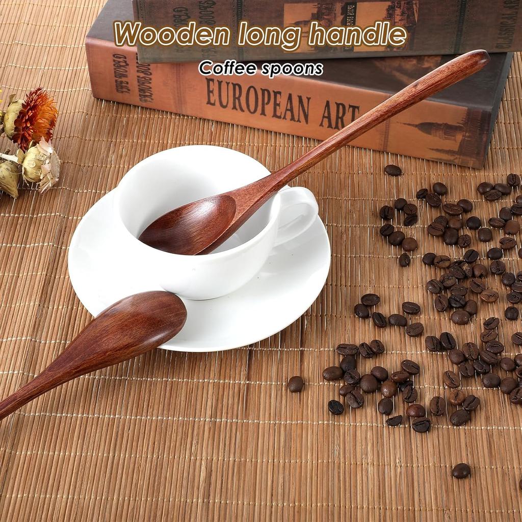 2 PCS 9 Inch Long Wooden Honey Spoons Handle Spoons Coffee Spoon Teaspoon Honey Stirring Spoon Cocktail Accessories for Kitchen Eating Dessert Mixing