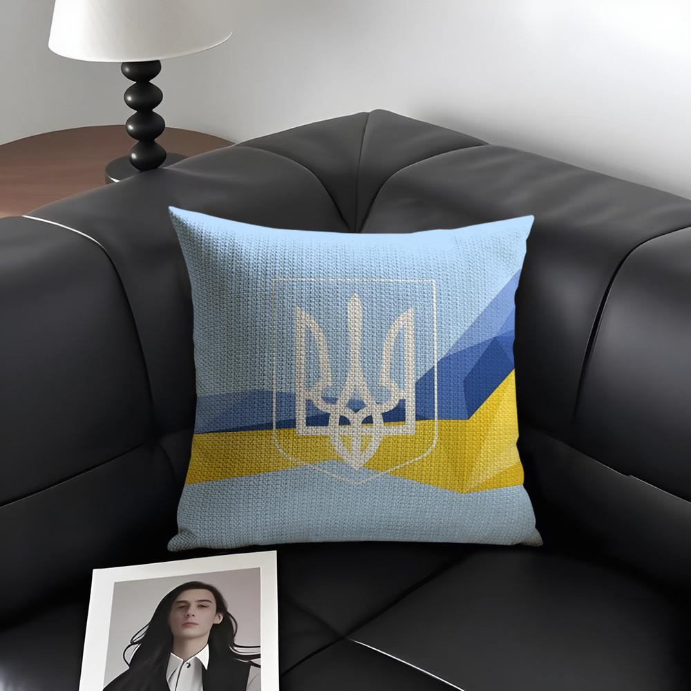 Ukraine Flag Aesthetic Hot Cushion Cover Natural Linen Organic Fabric Double-Sided Printing Sofa Home Decor Gift Pillow Case