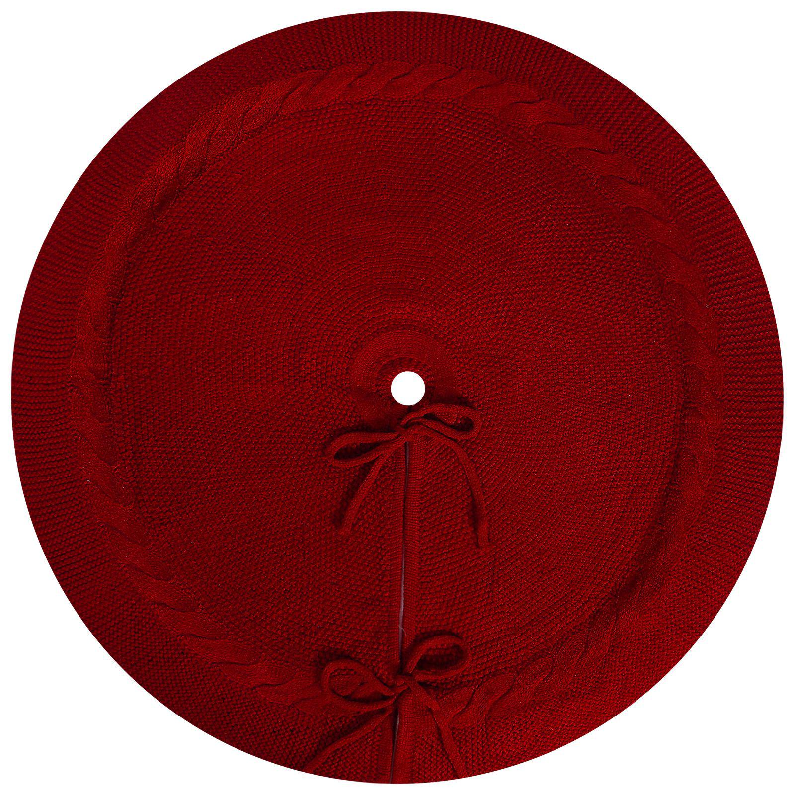 

Красно-белая вязаная юбка для рождественской елки с украшениями и фигурками