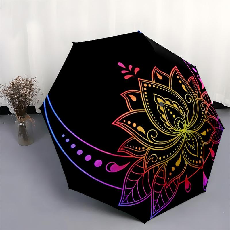1pc Lotus Mandala Design Umbrella with Plastic Handle,Suitable for All Seasons Home Travel Outdoor UmbrellaDD1044
